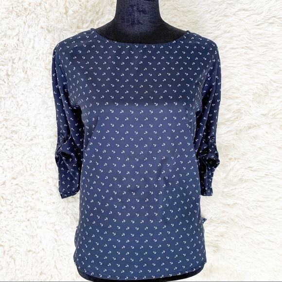 OLD NAVY Navy Blue White Anchor Print Nautical Blouse Top Small - Picture 1 of 6